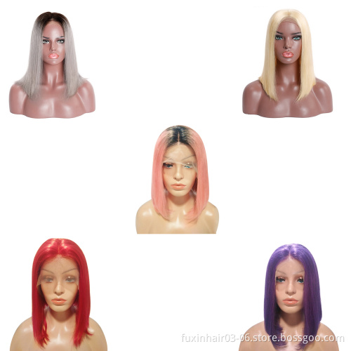 China Cheap Virgin 8a Royal Hair Boutique Bright Rose Red Straight Weave Long Bob Front Wigs